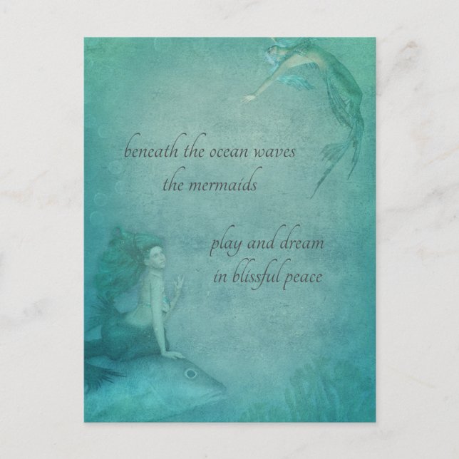 Ocean Mermaid Blue Green Whimsical Vintag Style Postkarte (Vorderseite)