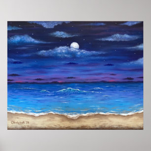 "Ocean Moon" Vollmond Beach Scene Poster drucken