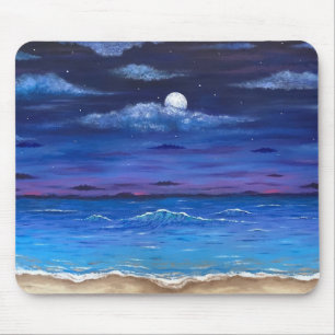 "Ocean Moon" Vollmond über Beach Scene Mouse Pad Mousepad