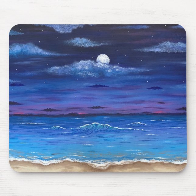 "Ocean Moon" Vollmond über Beach Scene Mouse Pad Mousepad (Vorne)