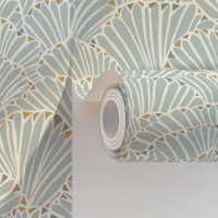 Ocean Muschel Fan Art Deco in Soft Blue & Gold