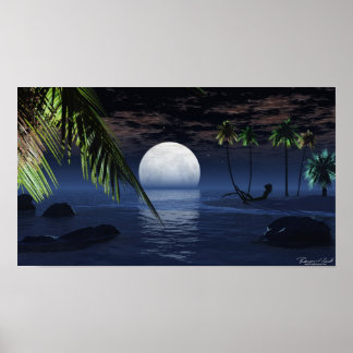 Ocean Night Moon Einstellung Druck Poster