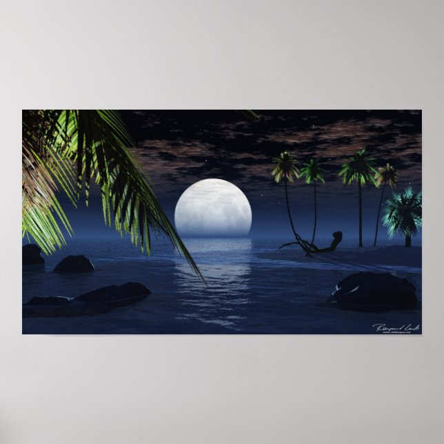 Ocean Night Moon Einstellung Druck Poster (Vorne)