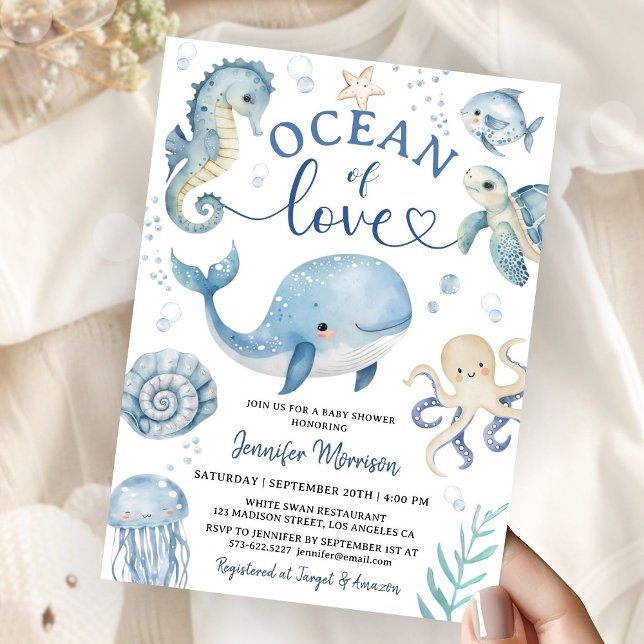 Ocean Of Love Boy Whale Baby Shower Invitation Boy Einladung (Von Creator hochgeladen)