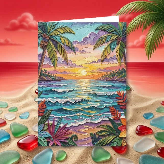 Ocean, Palm Trees and Sea Glass | Happy Birthday Karte (Von Creator hochgeladen)
