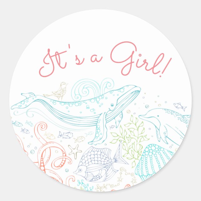 Ocean Party | Es ist ein Girl-Sticker Runder Aufkleber (Vorderseite)