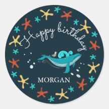 Ocean Party | Happy Birthday Monogram Sticker