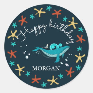 Ocean Party Happy Birthday Monogram Sticker