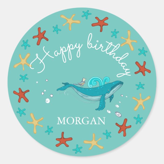 Ocean Party | Happy Birthday Monogram Sticker (Vorderseite)