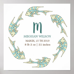 Ocean Pastel Personalisiertes Baby Birth Poster