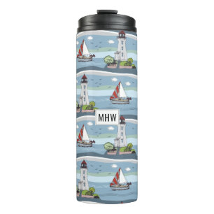 Ocean Pattern Custom Monogram Tumbler Thermosbecher