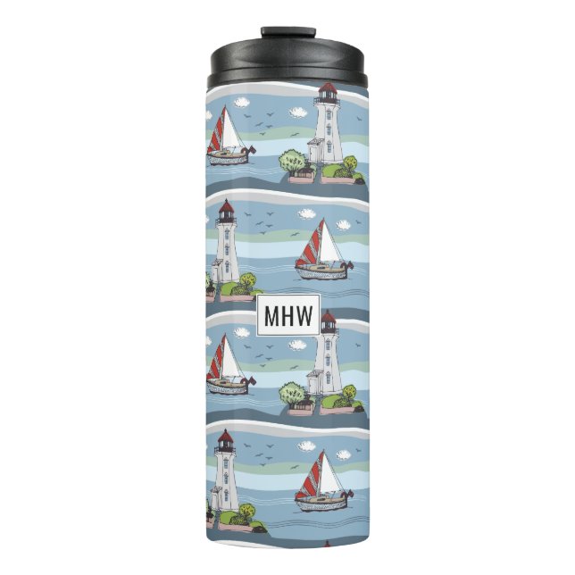 Ocean Pattern Custom Monogram Tumbler Thermosbecher (Vorderseite)