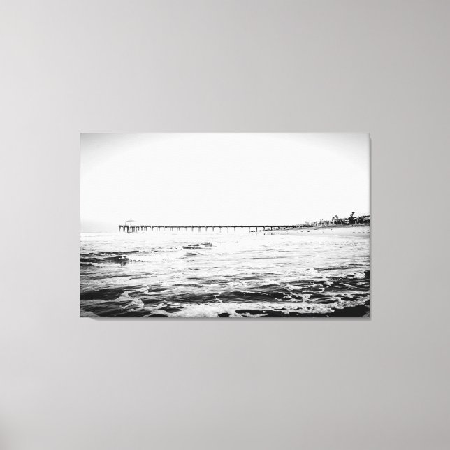 Ocean Pier Black & White, Extra Large Canvas Print Leinwanddruck (Vorderseite)
