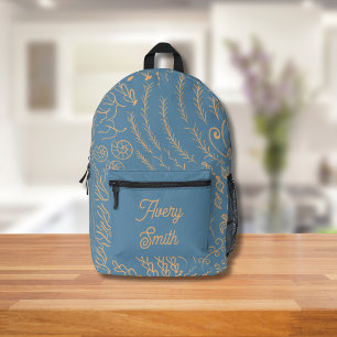 Ocean Print Backpack - HandGezeichnet Waves & Cora Bedruckter Rucksack