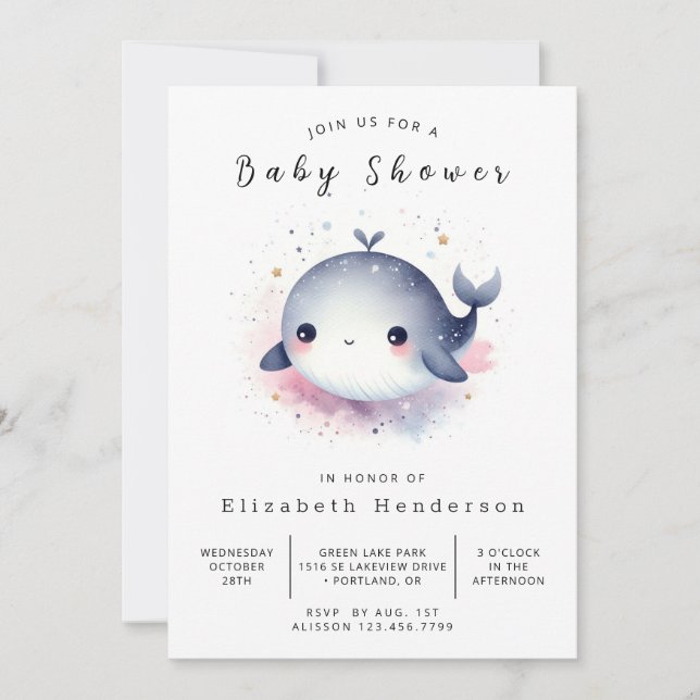 Ocean Printable Whale Baby Dusche Einladung (Vorderseite)