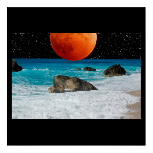 Ocean Sea Beach Rock Sand Moon Stars personalisier Poster