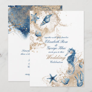 Ocean Sea Beach Seepferd Nautical Wedding Einladung