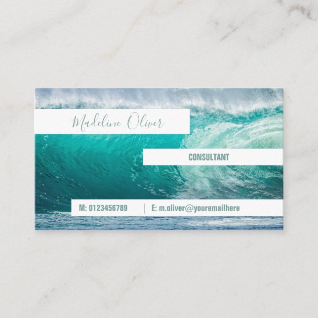 Ocean Sea Blue Waves Beach Aqua Modernes White Visitenkarte (Vorderseite)