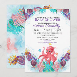 Ocean Sea Colorful Pink Octopus Baby Dusche Einladung