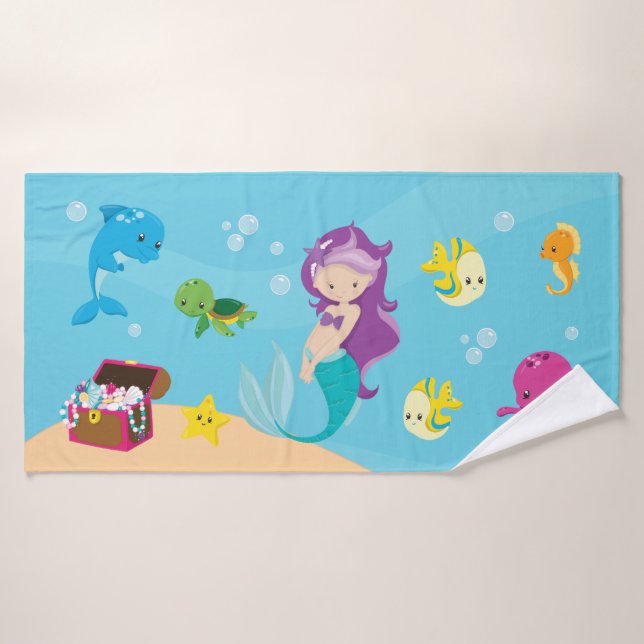 Ocean Sea Friends Niedlicher Cartoon Mermaid & Tre Badehandtuch (Badehandtuch)
