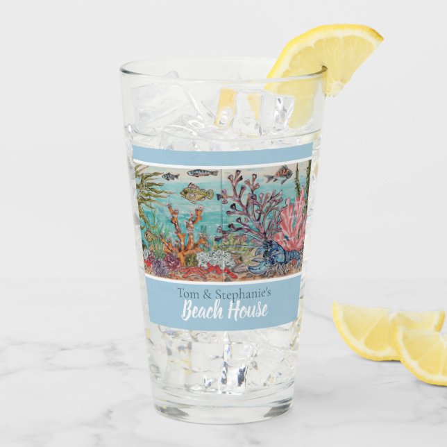 Ocean Sea Life Custom Beach House Fisch Coral Art  Glas (Rückseite Ice)