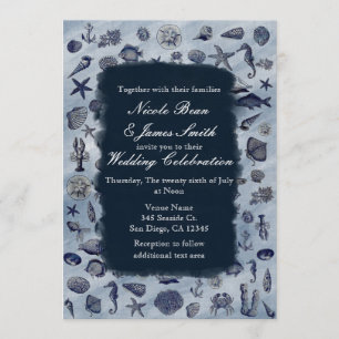 Ocean Sea Life Nautical Seashells Beach Wedding Einladung