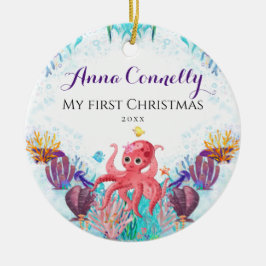 Ocean Sea Octopus Baby 1. Weihnachtsfest farbig Keramik Ornament