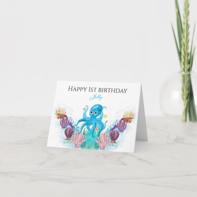 Ocean Sea Octopus Baby Boy Happy Birthday Card Karte (Vorderseite)