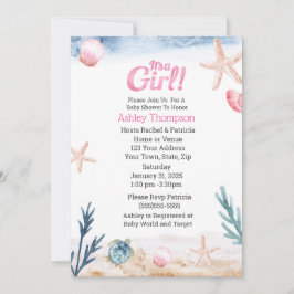 Ocean Sea Turtle Pink Girls Starfish Babydusche Einladung