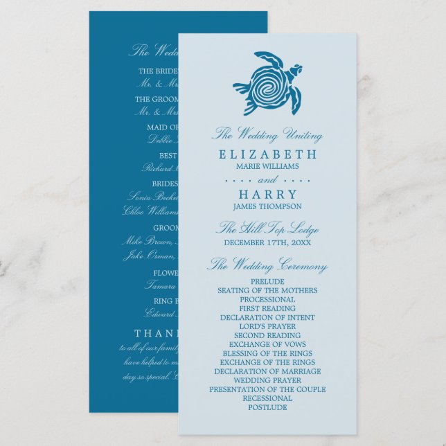 Ocean Sea Turtle, Sea Blue Beach Hochzeitsprogramm Programm (Vorne/Hinten)