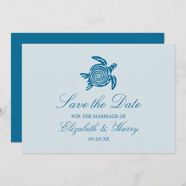 Ocean Sea Turtle, Sea Blue Beach Wedding Save The Date (Vorne/Hinten)