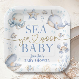 Ocean Sea You Soon Baby Shower Boy Blue Pappteller