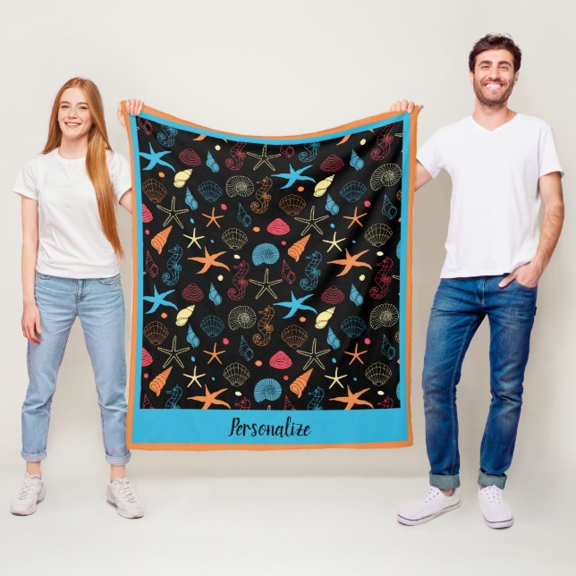Ocean Seashell Starfish & Seepferd Beach Pattern Fleecedecke (Beispiel)