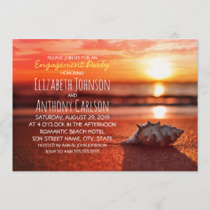 Ocean Seashell Sunset Beach Engagement Party Einladung