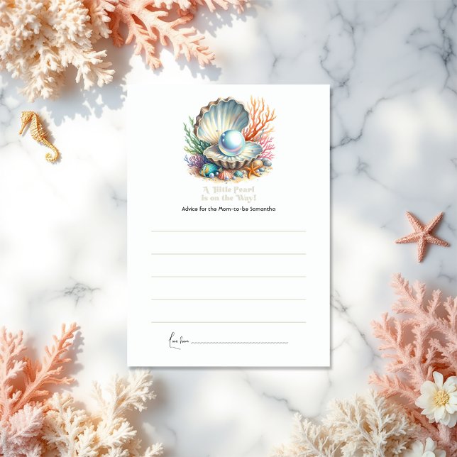Ocean & Seashell Thema Kleine Pearl Baby Dusche Hinweiskarte (Ocean & Seashell Theme Little Pearl Baby Shower Advice Card)