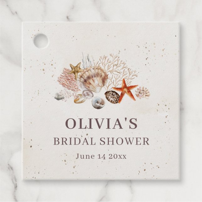 Ocean Seashells Beach Boho Coastal Bridal Shower Geschenkanhänger (Vorderseite)