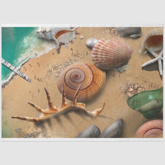 Ocean Seashells on Beach Decoupage Seidenpapier (Vorderseite)