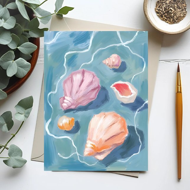 Ocean Seashells Pastel Watercolor Coastal Card (Von Creator hochgeladen)