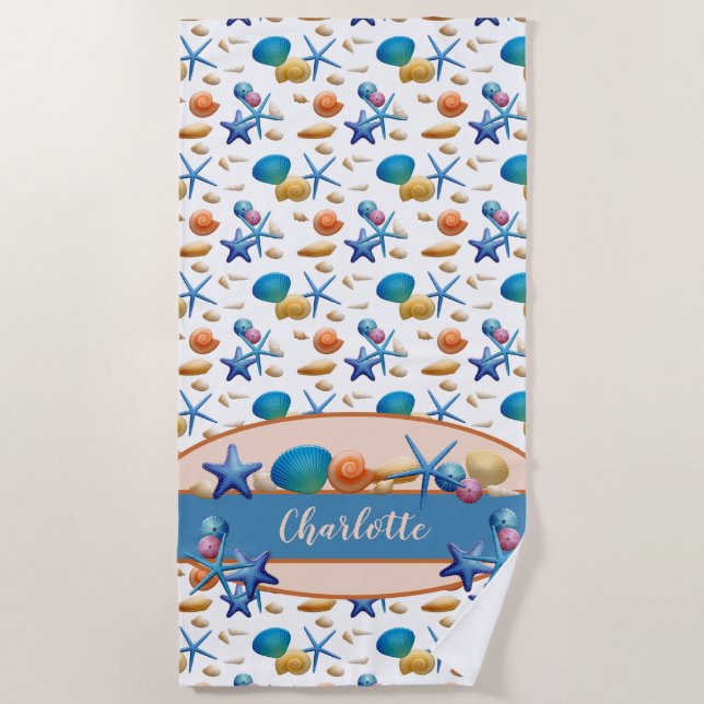 Ocean Seashells Personalisiert Strandtuch (Vorderseite)