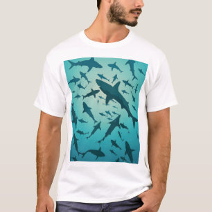 Ocean Shark Silhouetten Blue Background T - Shirt