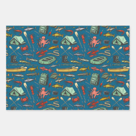 Ocean Shore Rubber Dingy Fishing Muster Geschenkpapier Set