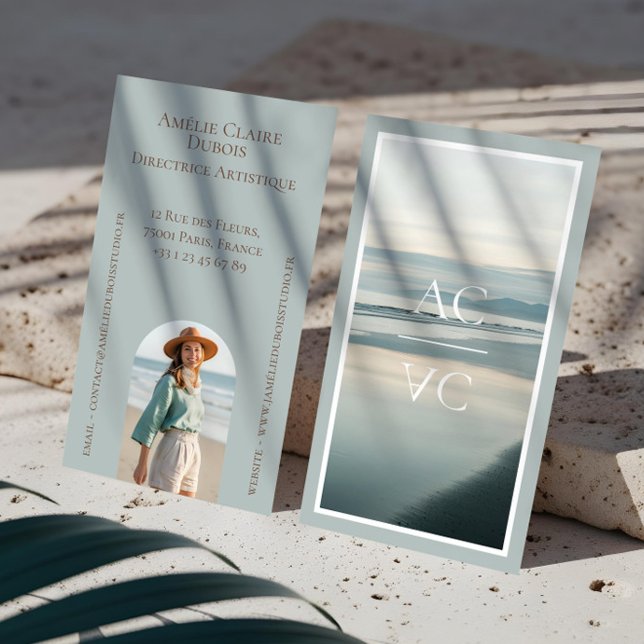 Ocean Shoreline Luxury Monogram Feminine Photo Visitenkarte (Ocean Shoreline Luxury Monogram Feminine Photo Business Card)