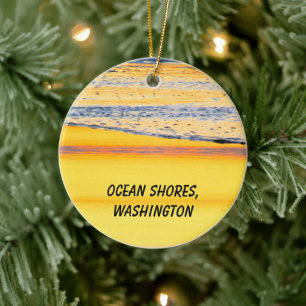 Ocean  Shores, WA, Beach Sunset Photo Keramik Ornament