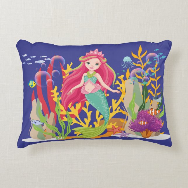 Ocean Siren: Langes rotes Haar Dekokissen (Vorderseite)