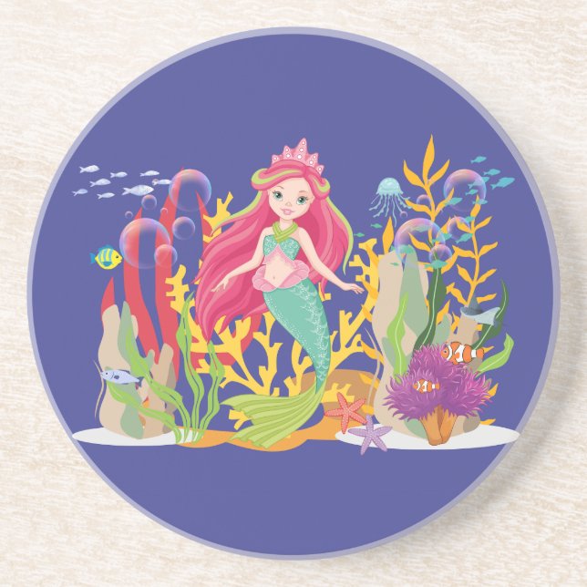 Ocean Siren: Langes rotes Haar Getränkeuntersetzer (Vorne)