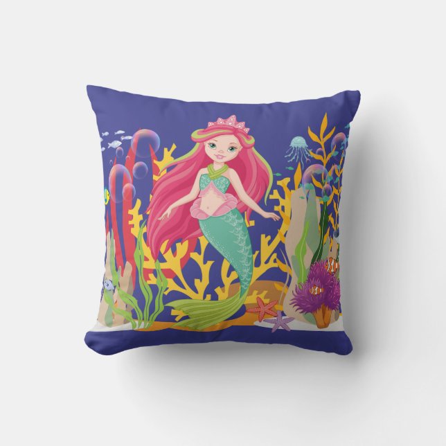 Ocean Siren: Langes rotes Haar Kissen (Vorderseite)