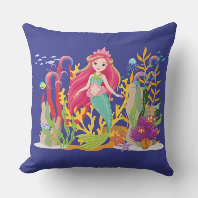 Ocean Siren: Langes rotes Haar Kissen (Vorderseite)