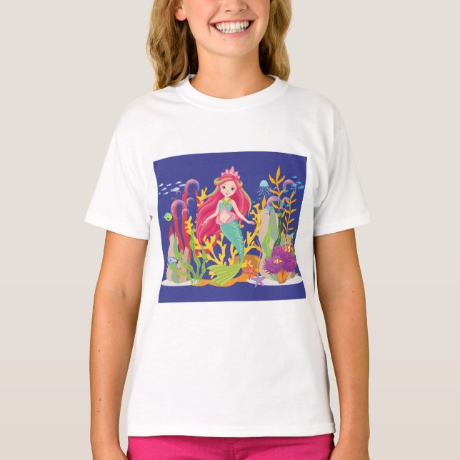 Ocean Siren: Langes rotes Haar T-Shirt (Vorderseite)