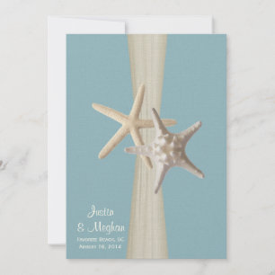 Ocean Sky Blue Burlap und Starfish Beach Wedding Einladung