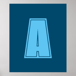 Ocean & Sky Blue Initial Monogram Calligraphy Chic Poster